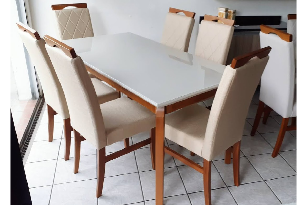 Conjunto de Mesa Madeira Maciça com 6 Cadeiras Essência - Mel